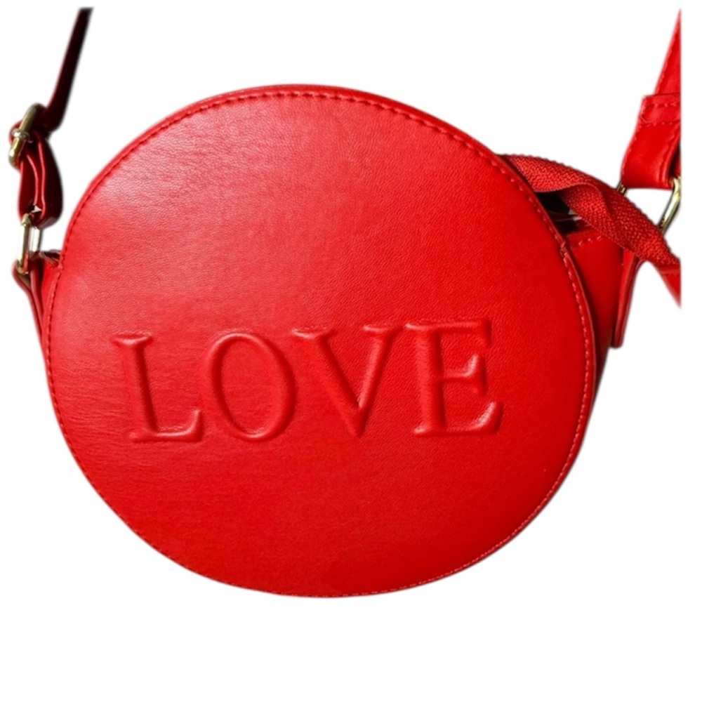 BRASH Round Red Love Crossbody Bag Purse Zipper Raised Embossed Y2K